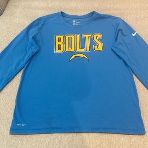 NFL Team Apparel Los Angeles Charges Bolts Nike Dri-Fit Athletic Cut Long Sleeve